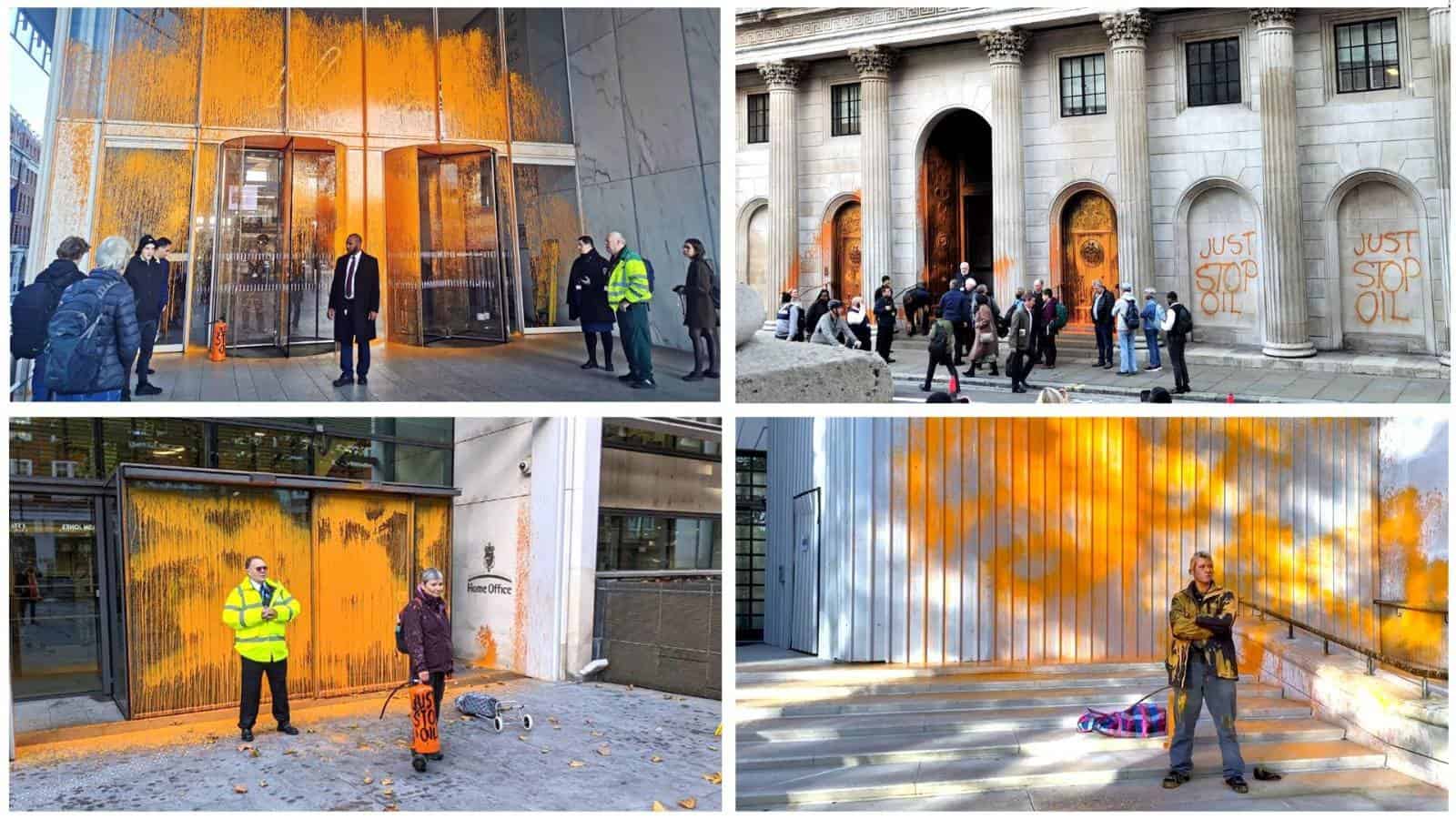 Just Stop Oil protesters spray orange paint onto Bank of England